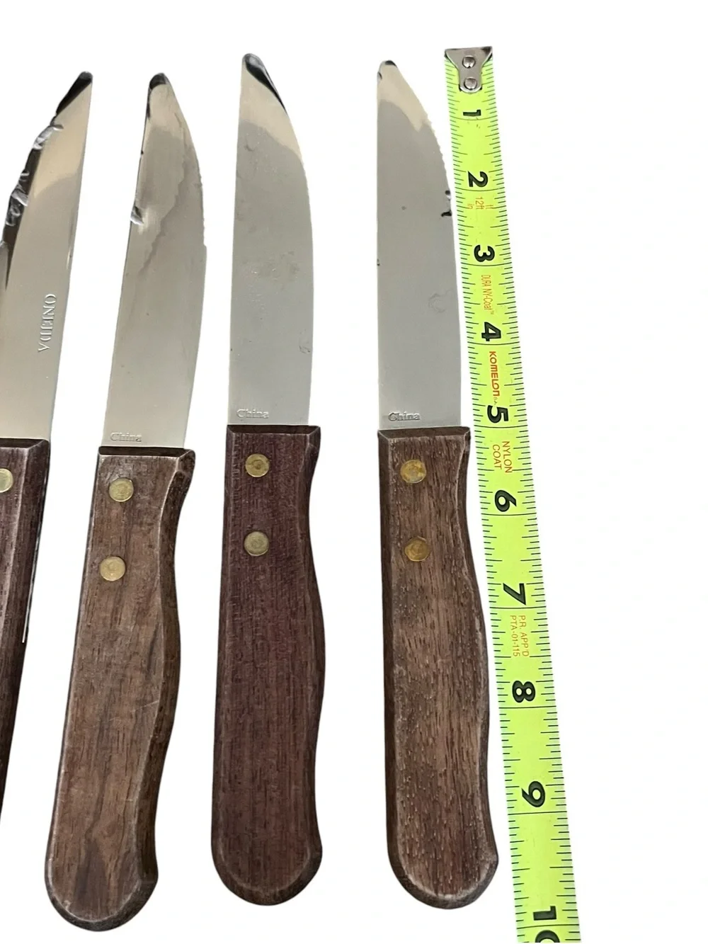 6 Oneida Stainless Steel Wood Handled Steak Knives 10” Long With Block VGC